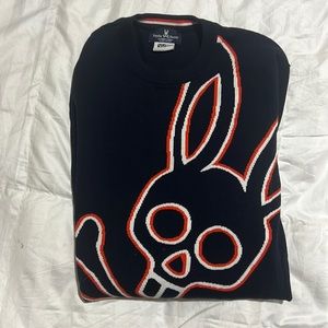 Men’s psycho bunny sweater medium Dark blue with orange and white accents